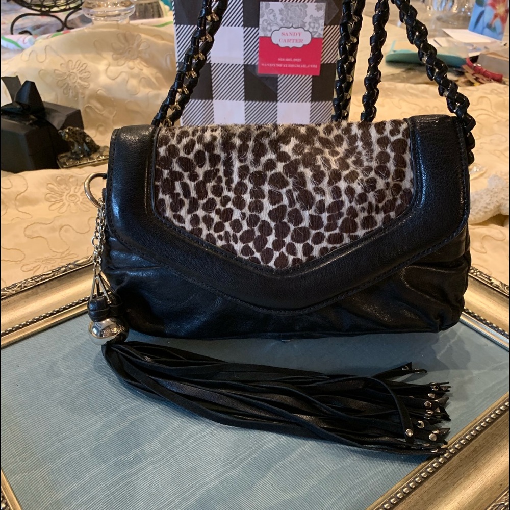 Nanette Laporte black leather & animal print bag
